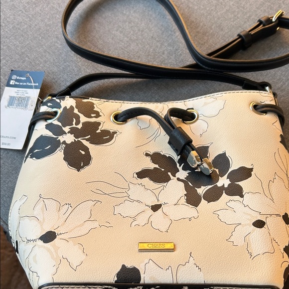 Chaps Black and White Floral Shoulder Bag - Picture 1 of 7